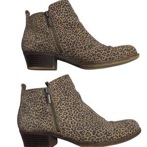Lucky Brand Basel Womens Sz 7 LeatherWestern Animal Print 2 Zippers Ankle Bootie